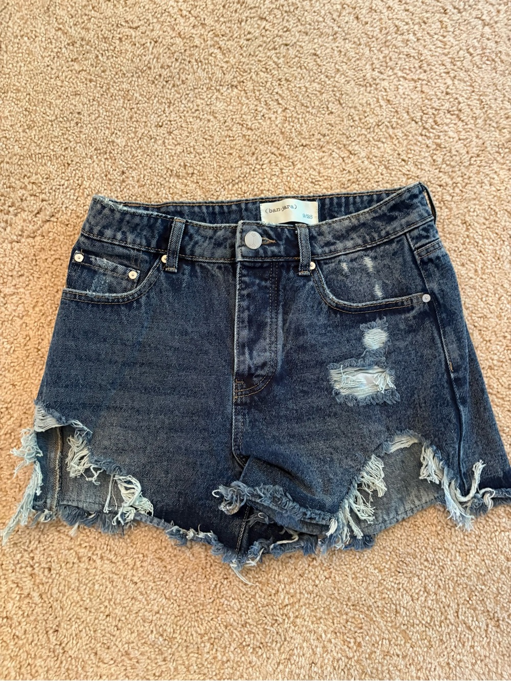 Distressed Dark Blue High-Rise Denim Shorts - Unbranded